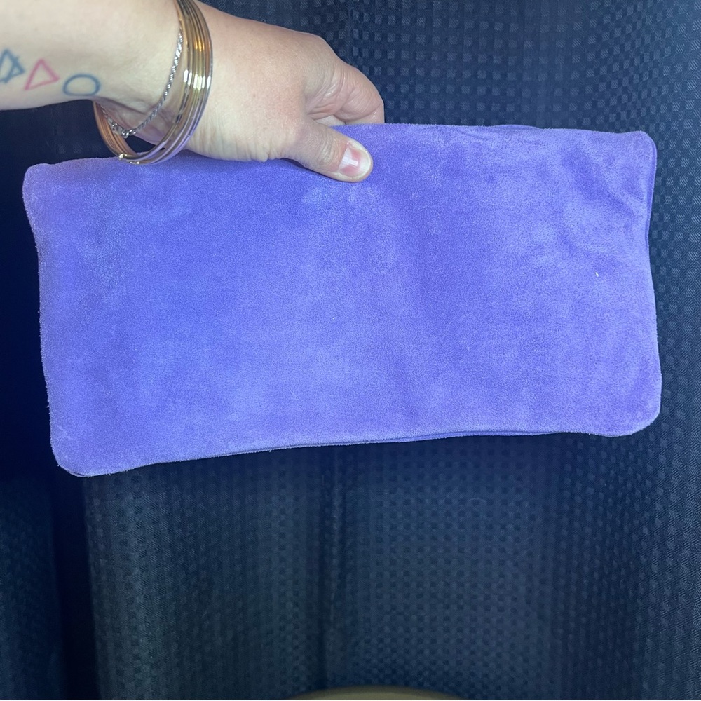 NWOT Lavender Suede Leather Clutch with Floral Accent | Italy - Picture 15 of 16